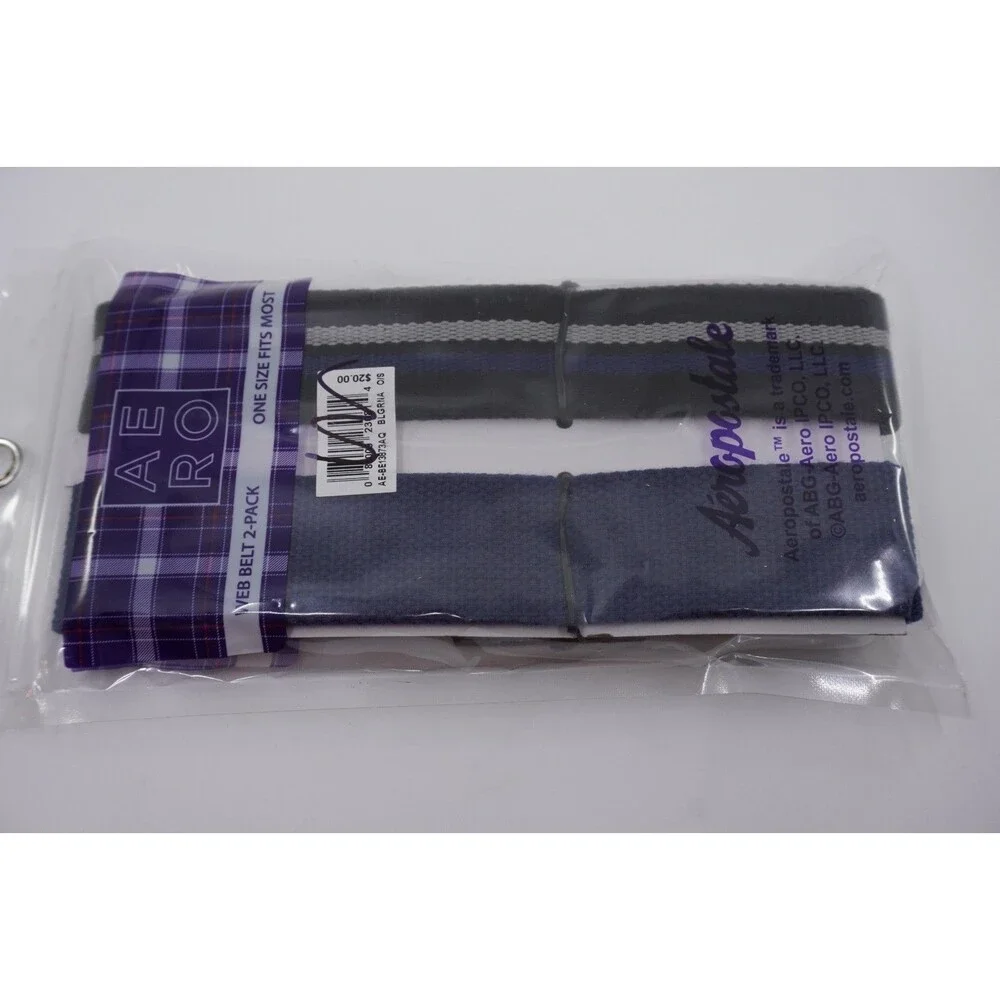 Aeropostale Web Belt(s) 2 Pack Mens Navy Blue & Black W/Stripe OSFM